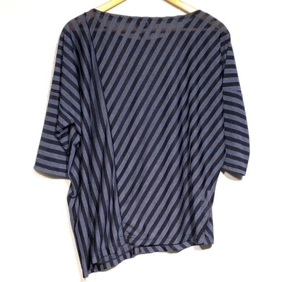Navy & Blue Stripe Asymmetrical Semi Sheer Top - Picture 6 of 7
